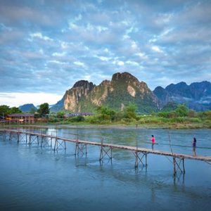 Footbridge over the Nam Song river at Vang Vieng