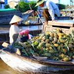 Local boat with full of fruit and vegetable in Cai Rang Floating Market