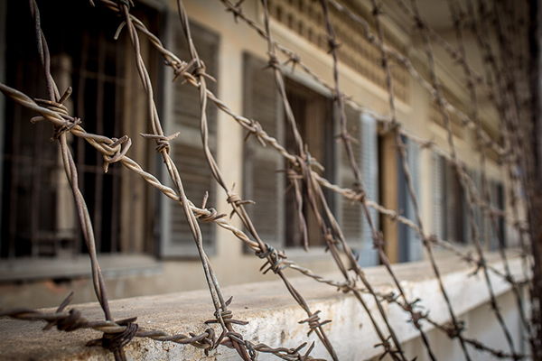Barbed wire inside Tuol Sleng Genocide Museum