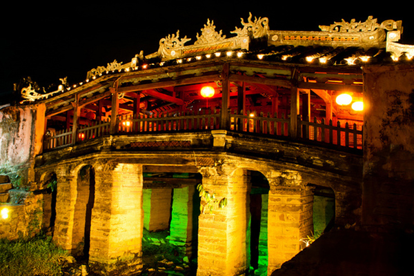 Japanese Covered Bridge at night