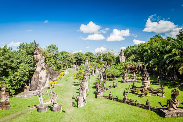 Panorama in sculpture Buddha Park from Pumpkin Tower