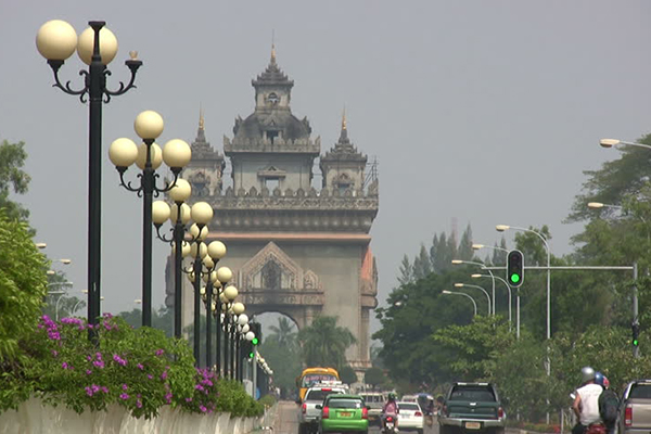 Patuxai from Avenue Lan Xang in Vientiane