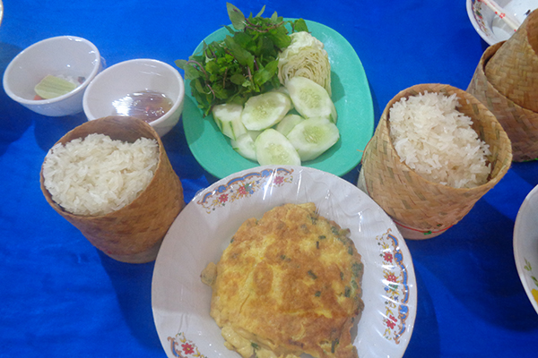 Stickey rice for breakfast in Vang Vieng