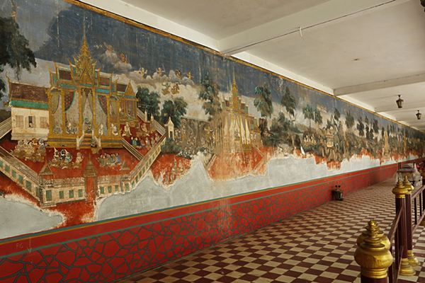 The beautiful painted walls inside Cambodian Royal Palace