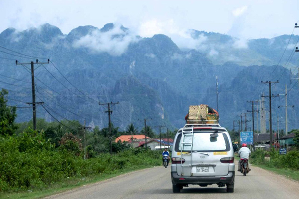 View of mountains from road to Vang Vieng