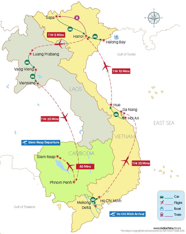Treasure of Indochina 26 Days Map