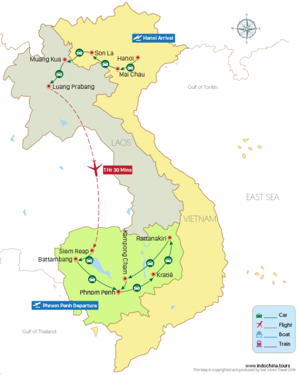 Untouched Indochina 20 Days Map