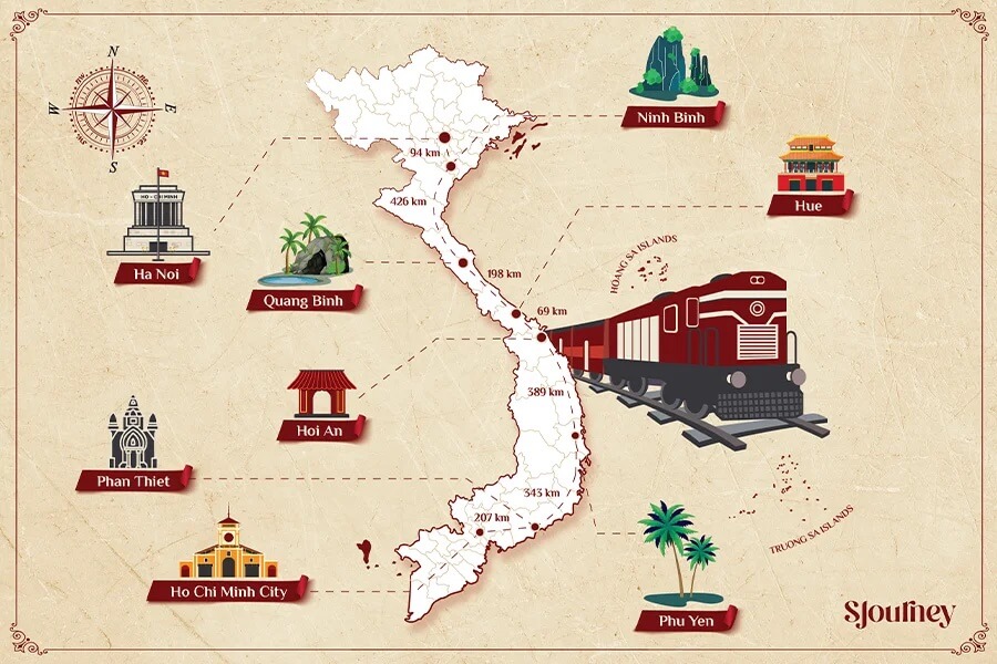 sjourney train map - Luxury Cross-Vietnam Train Tour